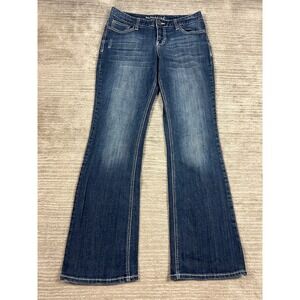 Maurices Jeans Womens 7/8 Long Blue Bootcut Dark‎ Wash Stretch Contrast Stitch